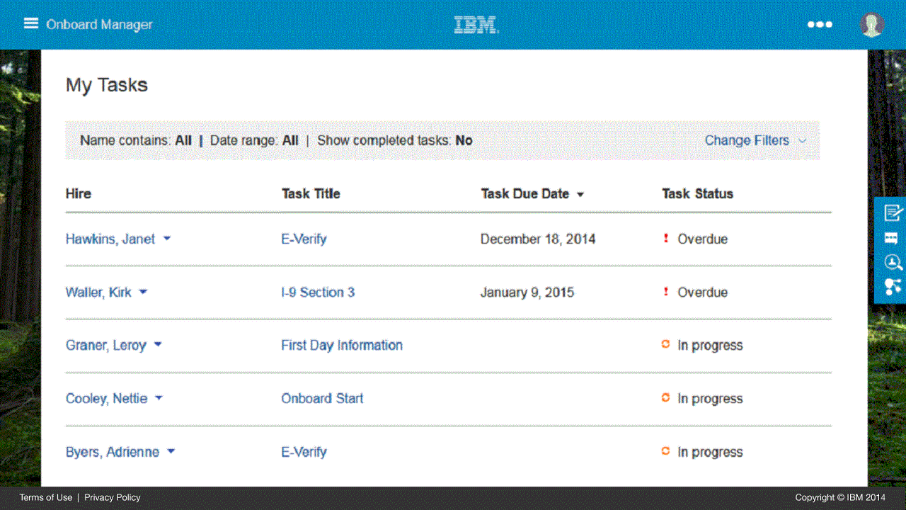 IBM Talent Management Screen